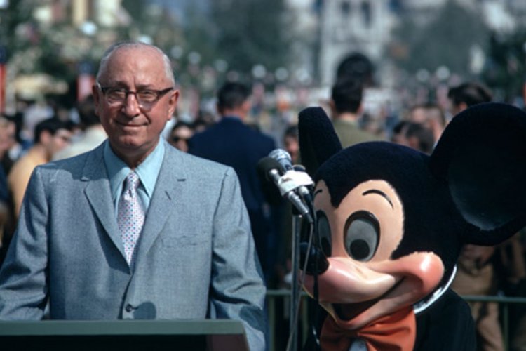 Roy Disney with Mickey Mouse on Walt Disney World's Opening Day