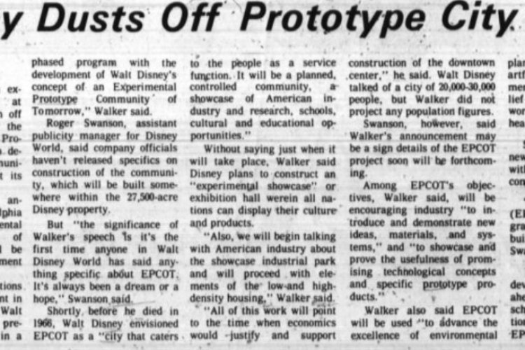 Disney Announces Formal Plans for EPCOT (Experimental Prototype Community of Tomorrow)